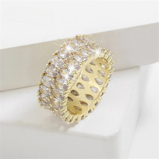 Vintage Gold Wide Crystal Ring-Maryam Jewelry