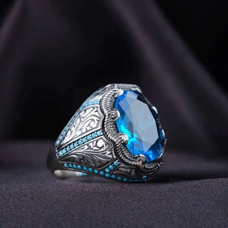 Vintage Handmade Blue Stone Silver Ring-Maryam Jewelry