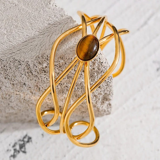 Vintage Gemstone Open Cuff Bracelet-Maryam Jewelry
