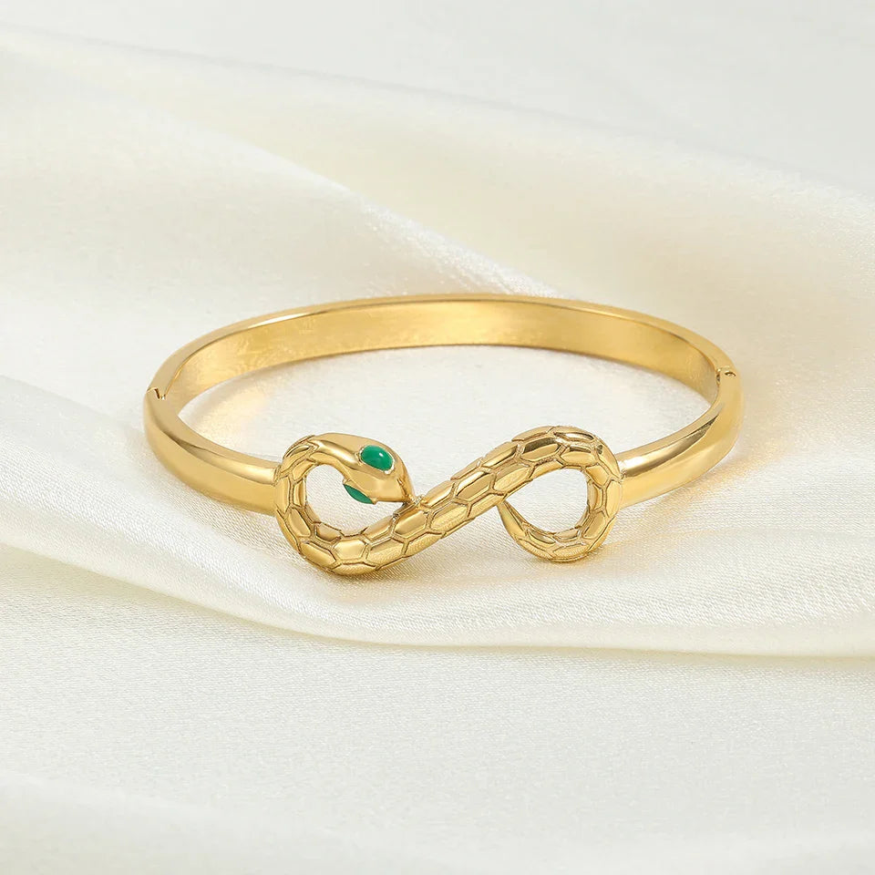 Gold Serpent Infinity Bangle Bracelet-Maryam Jewelry