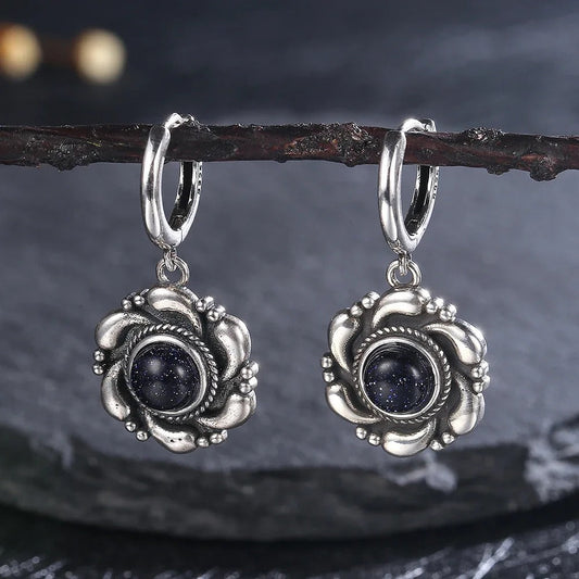 Vintage Silver Blue Sandstone Earrings-Maryam Jewelry