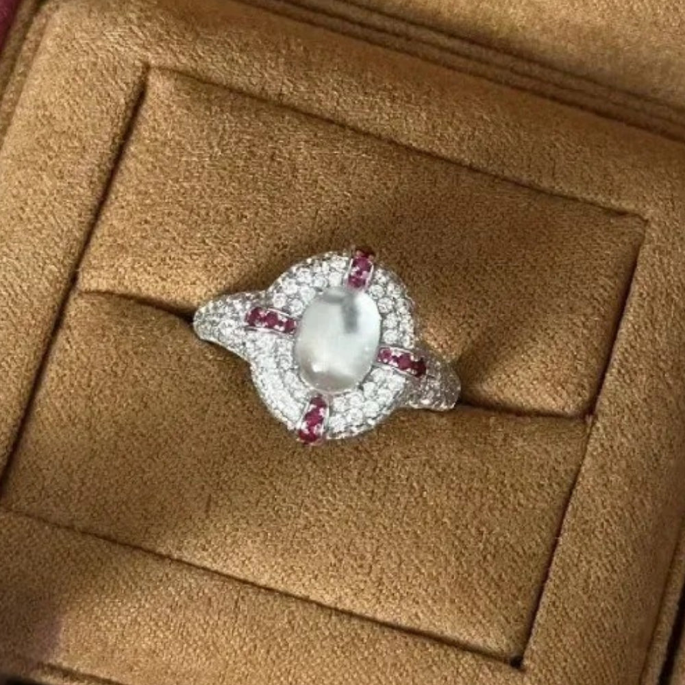 Retro Silver & Ruby Oval Cluster Ring-Maryam Jewelry