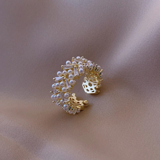Vintage Pearl & Crystal Gold Adjustable Ring-Maryam Jewelry