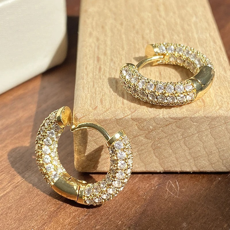 Vintage Crystal Gold Hoop Earrings-Maryam Jewelry