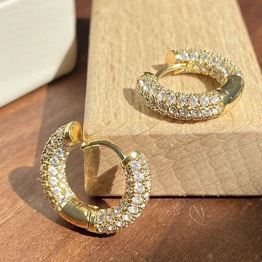 Vintage Crystal Gold Hoop Earrings-Maryam Jewelry