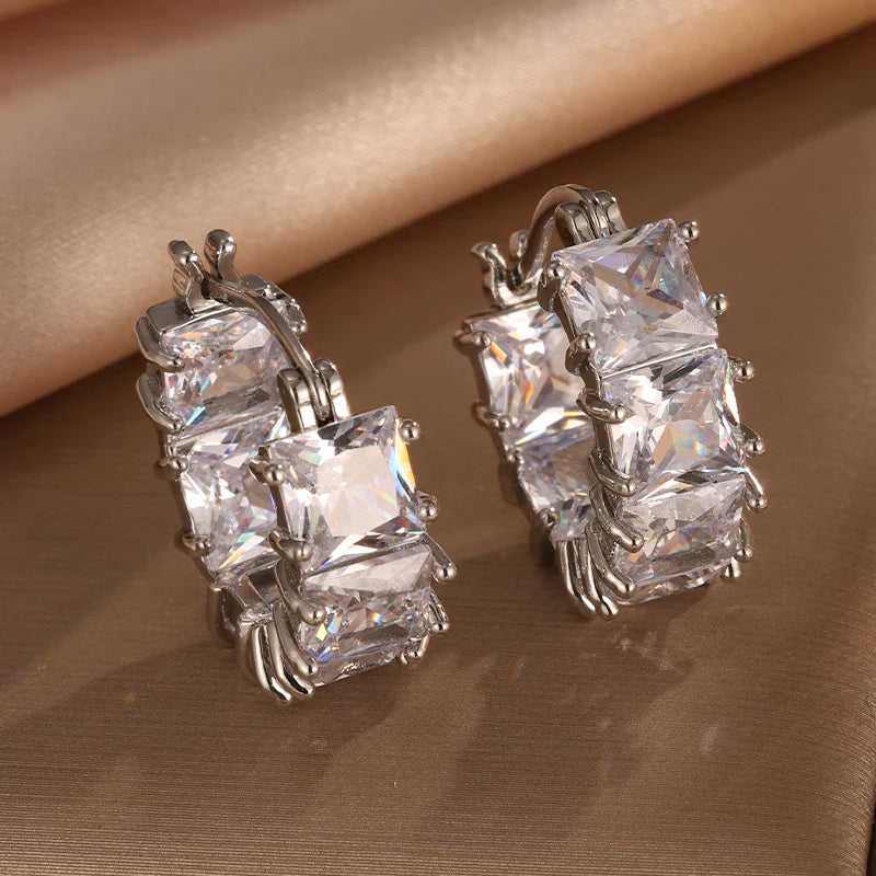 Silver Vintage Crystal Hoop Earrings-Maryam Jewelry