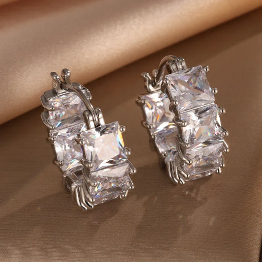 Silver Vintage Crystal Hoop Earrings-Maryam Jewelry