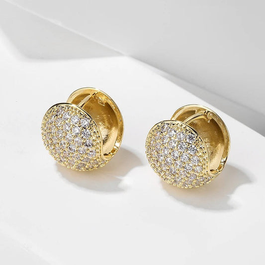 Vintage Round Crystal Gold Huggie Earrings-Maryam Jewelry