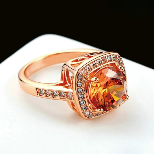Rose Gold Crystal Center Stone & Sparkling Halo Ring-Maryam Jewelry