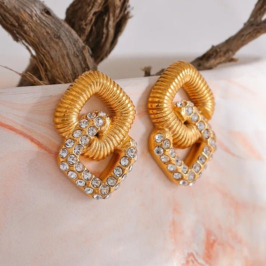 Vintage Gold Interlock Sparkle Earrings-Maryam Jewelry