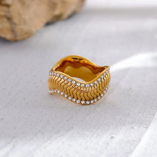 Shiny Gold Twisted Statement Ring-Maryam Jewelry