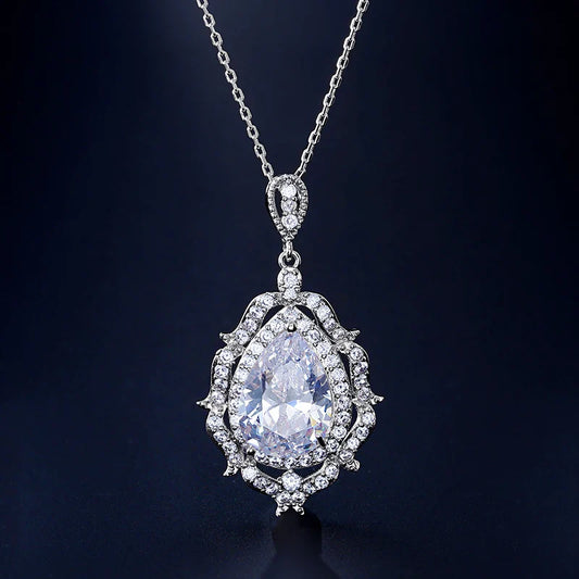 Vintage Silver Teardrop Crystal Necklace-Maryam Jewelry