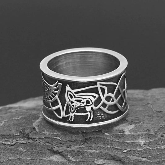 Engraved Viking Beast & Knotwork Ring-Maryam Jewelry