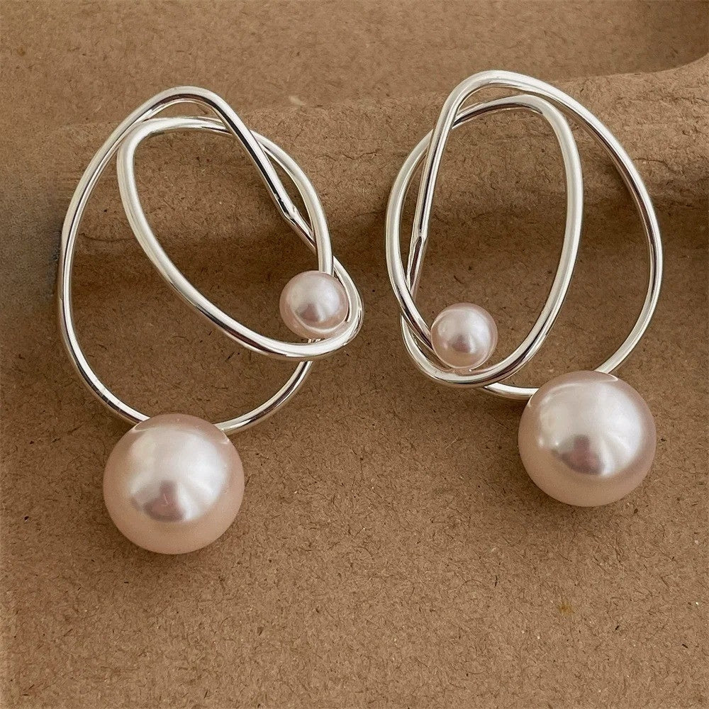 Vintage Silver Wire Pearl Pendant Earrings-Maryam Jewelry