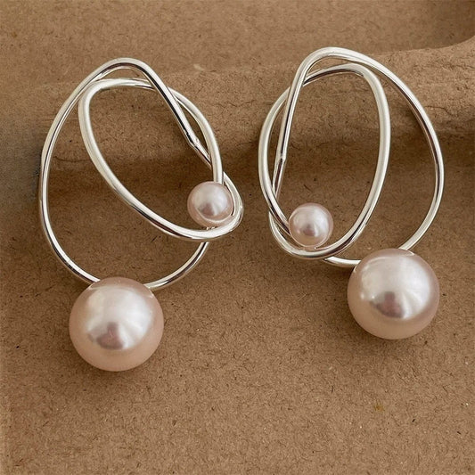 Vintage Silver Wire Pearl Pendant Earrings-Maryam Jewelry