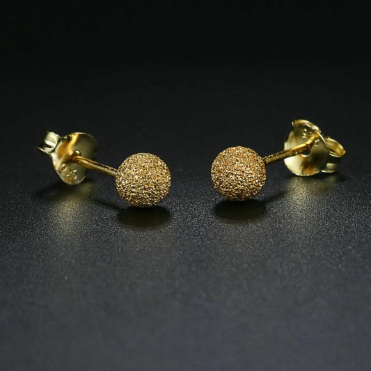Gold Sparkling Textured Ball Design Stud Earrings-Maryam Jewelry
