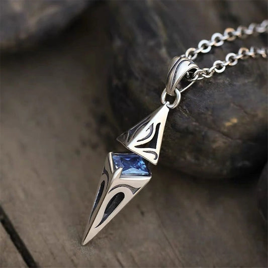 Vintage Blue Gem Spike Necklace-Maryam Jewelry