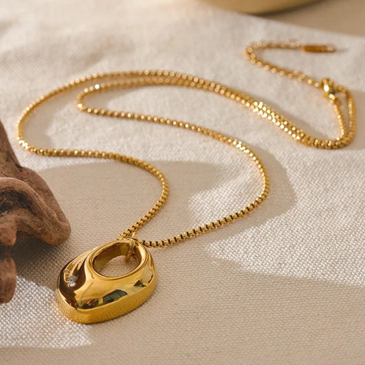 Gold Abstract Oval Charm Necklace-Maryam Jewelry