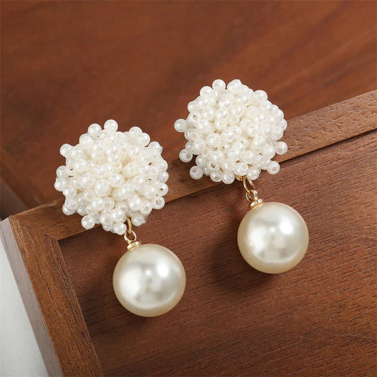 Gold Pearl Beaded Dangle Earrings-Maryam Jewelry