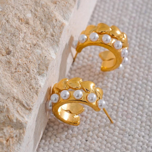 Vintage Gold Heart Geometric Hoop Earrings-Maryam Jewelry