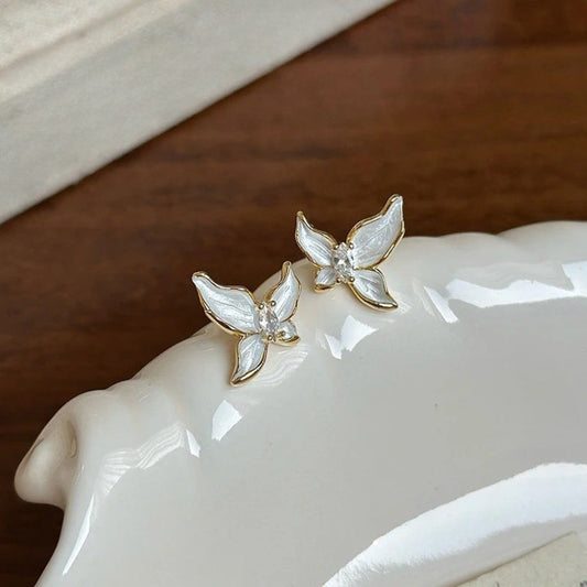 Vintage Gold Pearl Butterfly Earrings-Maryam Jewelry