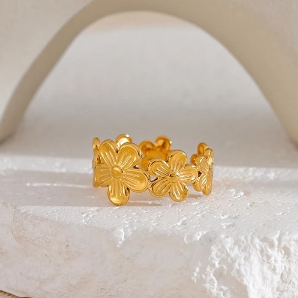 Vintage Gold Flower Adjustable Open Ring-Maryam Jewelry