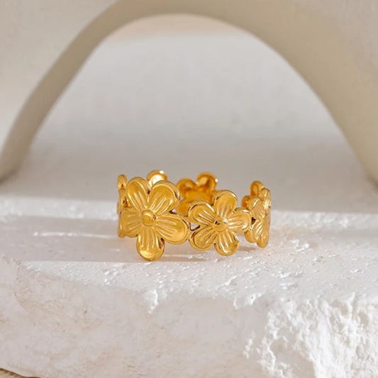 Vintage Gold Flower Adjustable Open Ring-Maryam Jewelry