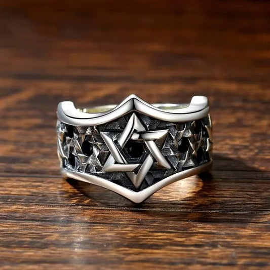 Vintage Silver Star Shield Adjustable Ring-Maryam Jewelry