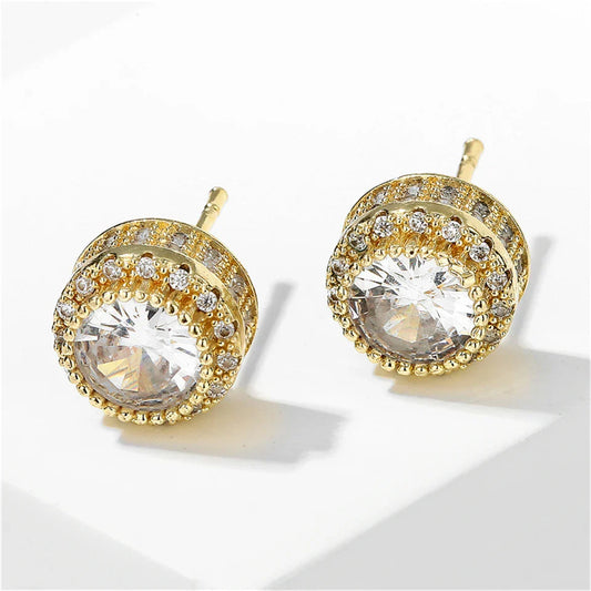 Gold Vintage Round Sparkle Earrings-Maryam Jewelry