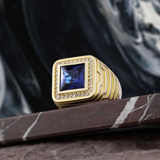 Vintage Square Sapphire Gold Ring-Maryam Jewelry