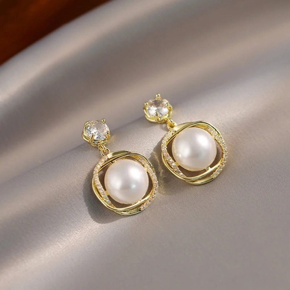 Vintage Gold & Crystal Pearl Earrings-Maryam Jewelry
