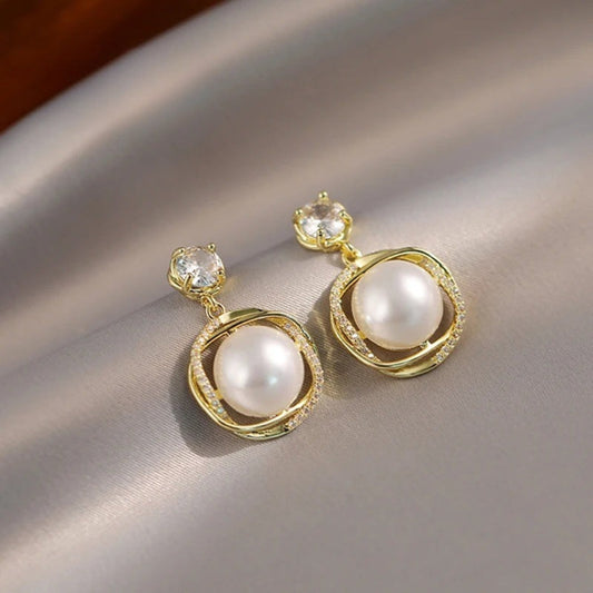 Vintage Gold & Crystal Pearl Earrings-Maryam Jewelry