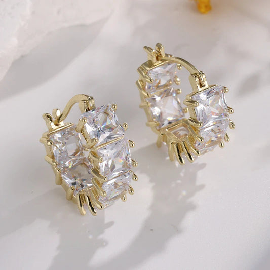 Crystal Baguette Gold Hoop Earrings-Maryam Jewelry