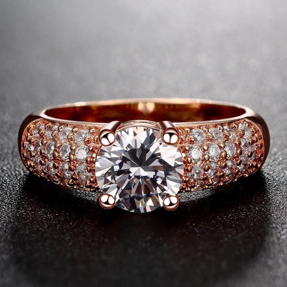 Rose Gold Round Cut Stone Pave Ring-Maryam Jewelry