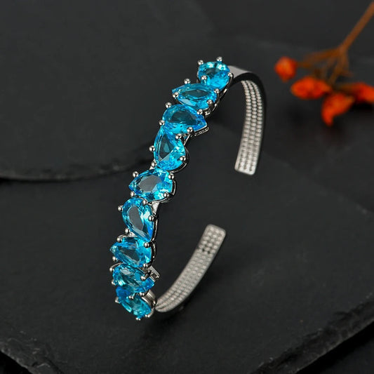 Vintage Silver Blue Crystal Adjustable Bracelet-Maryam Jewelry