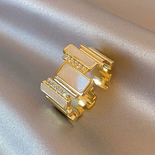 Vintage Gold Geometric Pearl Adjustable Ring-Maryam Jewelry