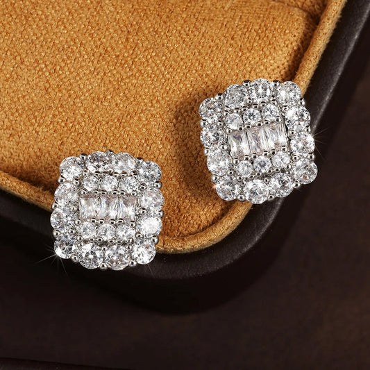 Vintage Square Crystal Silver Stud Earrings-Maryam Jewelry