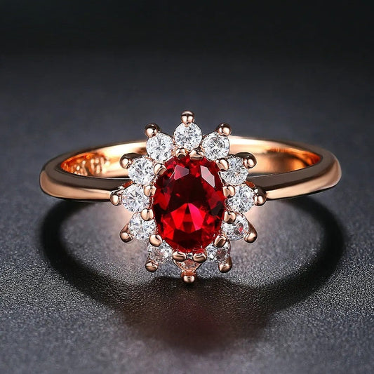 Vintage Rose Gold Red Oval Center Ring-Maryam Jewelry