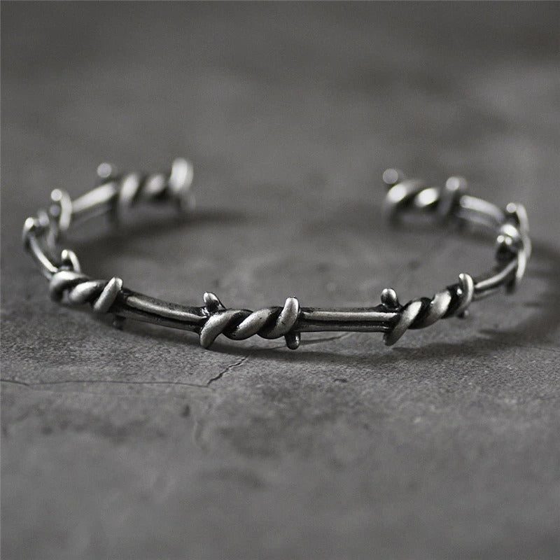 Vintage Gothic Barbed Silver Bangle Bracelet-Maryam Jewelry