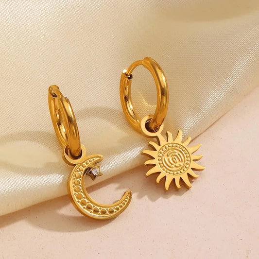Vintage Sun & Moon Gold Hoop Earrings-Maryam Jewelry