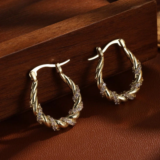 Vintage Gold Twisted Hoop Earrings-Maryam Jewelry