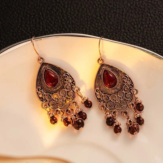Vintage Red Teardrop Dangle Earrings-Maryam Jewelry