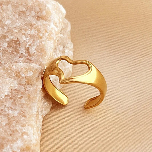 Vintage Gold Cutout Heart Adjustable Ring-Maryam Jewelry