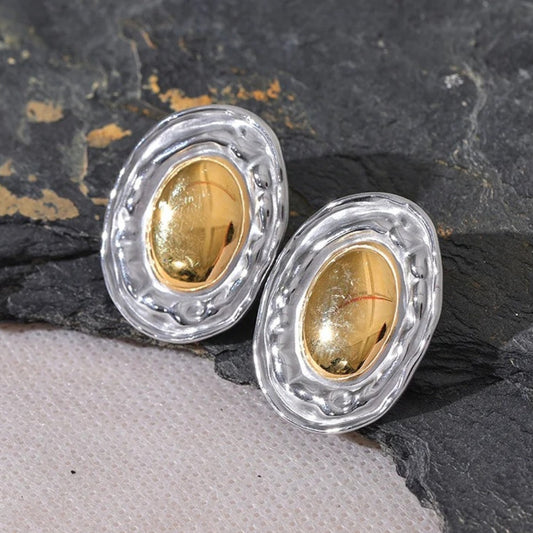 Vintage Silver & Gold Oval Earrings-Maryam Jewelry