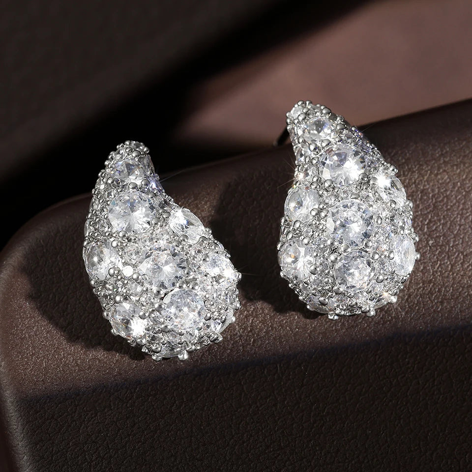 Silver Vintage Sparkling Water Drop Earrings-Maryam Jewelry