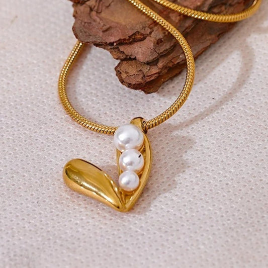 Vintage Pearl & Gold Heart Necklace-Maryam Jewelry