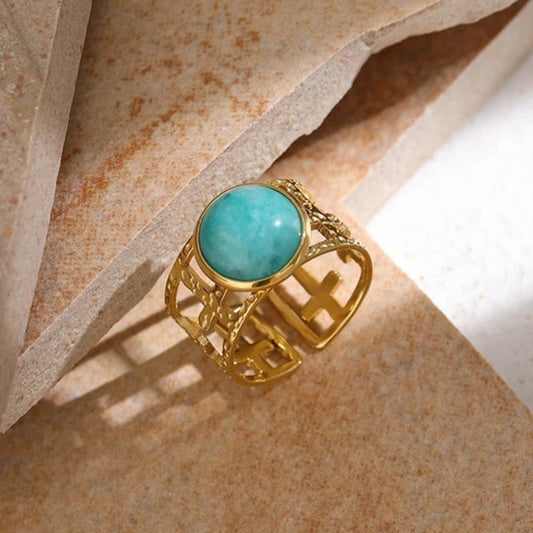 Vintage Ocean Blue Gem Open Ring-Maryam Jewelry