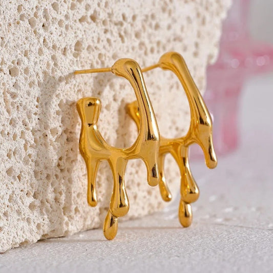 Vintage Gold Drip Hoop Earrings-Maryam Jewelry