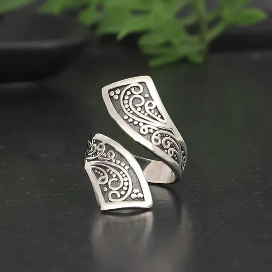 Antique Silver Swirl Adjustable Ring-Maryam Jewelry