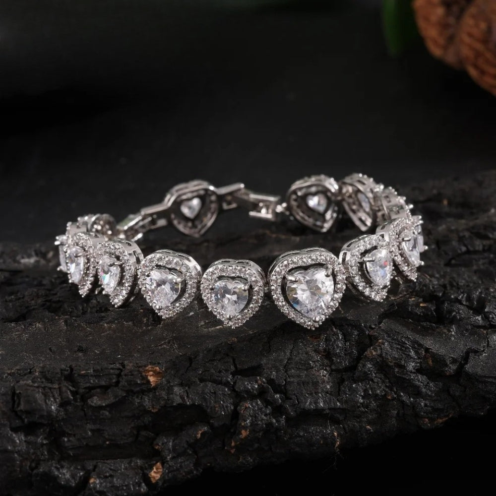 Silver Sparkling Heart Charm Bracelet-Maryam Jewelry